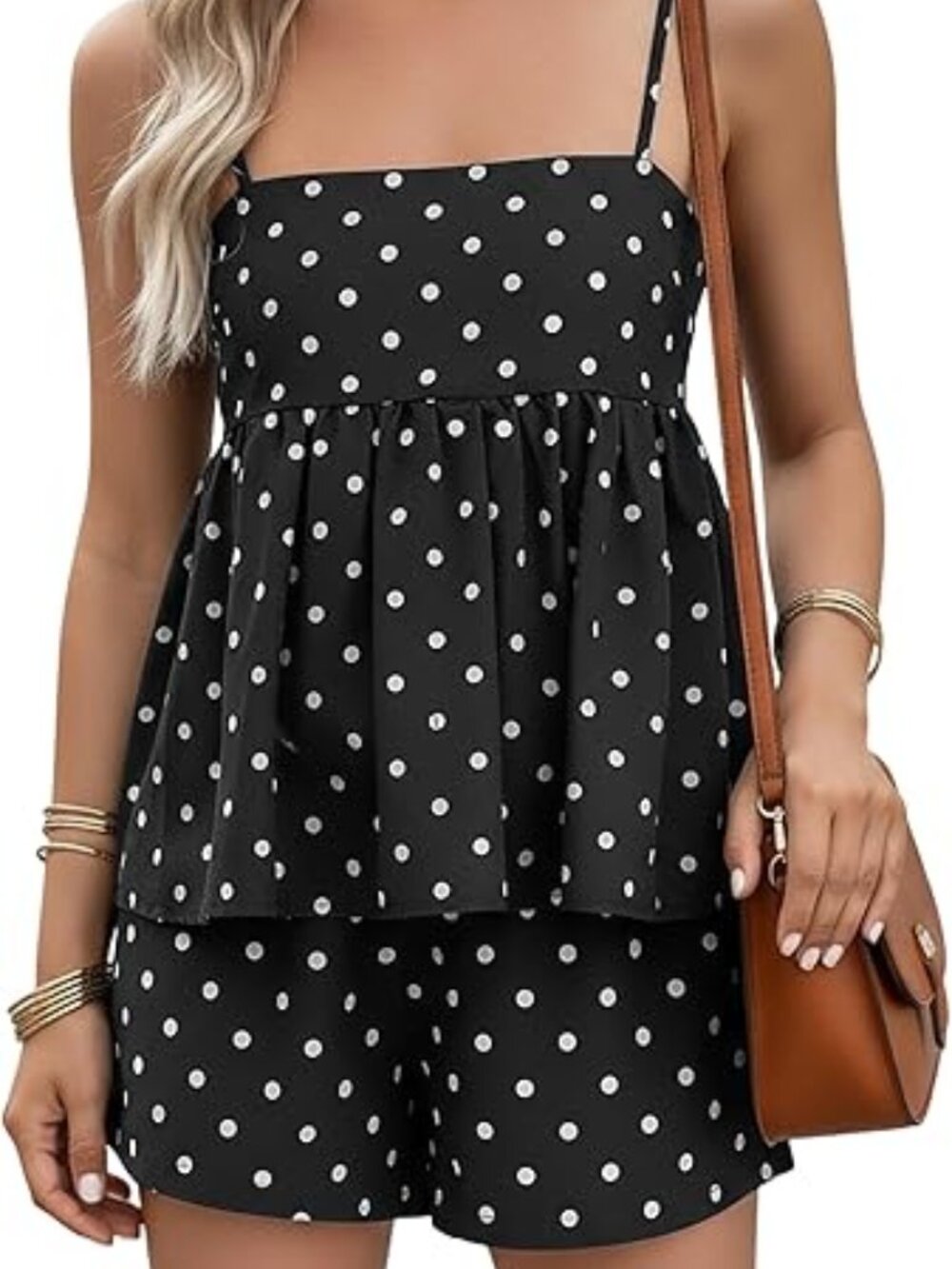 FOMELY Women Polka Dot 2 Piece Set Sleeveless Shorts Pocket Summer Set